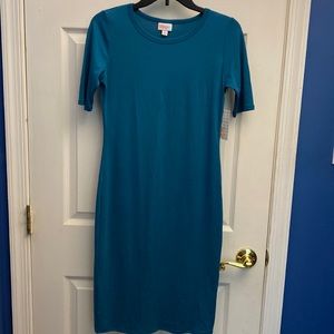 NWT LulaRoe Julia Bodycon Midi Dress, Teal Blue, XS